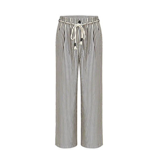 Damen Bequeme Strandhose mit lässigem Streifenmuster und geflochtenem Bund Heidi-Mode