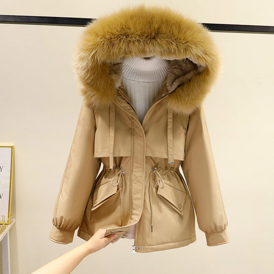 Damen Winterjacke mit funktionalem Reißverschluss und abnehmbarem Kunstpelzkragen Heidi-Mode