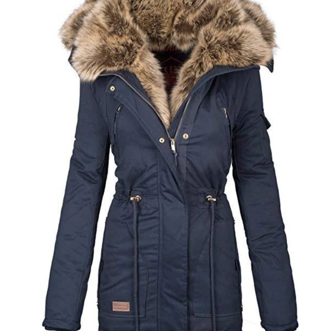 Damen gefütterter Parka mit abnehmbarem Kunstpelzkragen und praktischen Reißverschlusstaschen Heidi-Mode