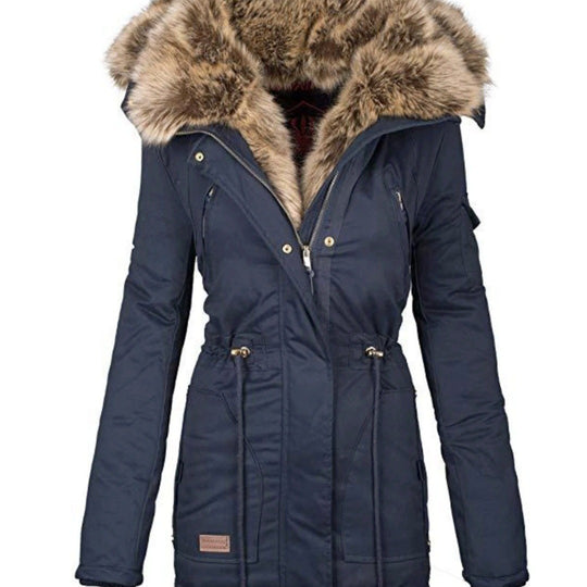 Damen gefütterter Parka mit abnehmbarem Kunstpelzkragen und praktischen Reißverschlusstaschen Heidi-Mode