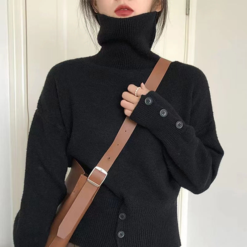 Damen Rollkragenpullover mit Knopfdetails und lässigem Schnitt Heidi-Mode