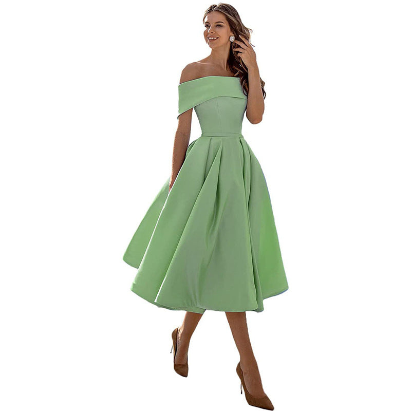 Mode Lässig Trägerlos Satin Partykleid