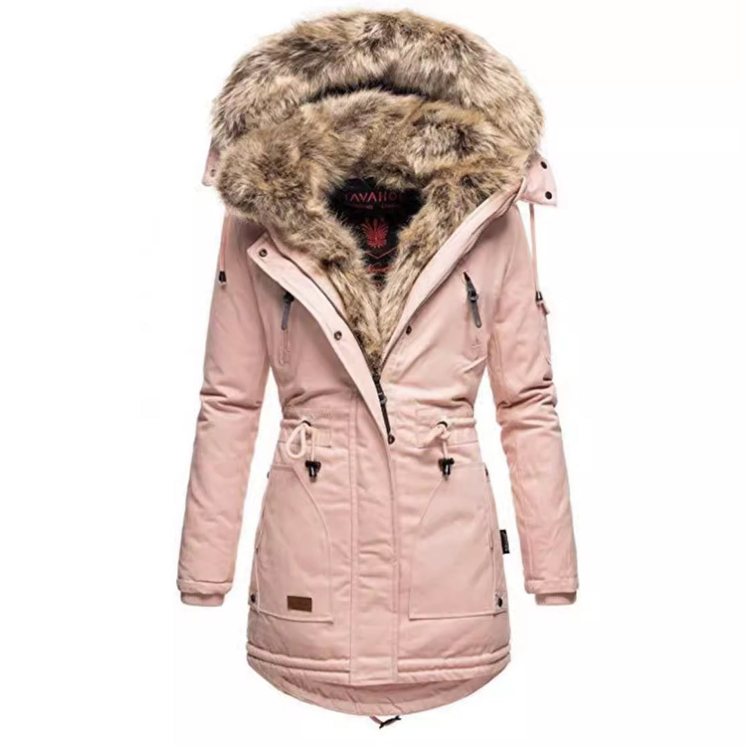 Damen gefütterter Parka mit abnehmbarem Kunstpelzkragen und praktischen Reißverschlusstaschen Heidi-Mode