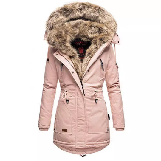 Damen gefütterter Parka mit abnehmbarem Kunstpelzkragen und praktischen Reißverschlusstaschen Heidi-Mode