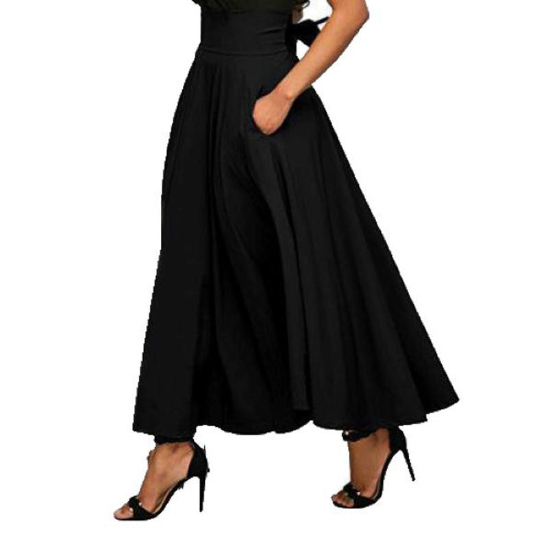Damen weit geschnittene Palazzo-Hose mit eleganten Taschen und hohem Bund Heidi-Mode