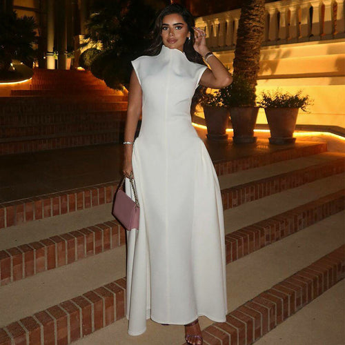 Damen Hochwertiges Maxikleid mit elegantem Stehkragen und seitlichem Schlitz Heidi-Mode