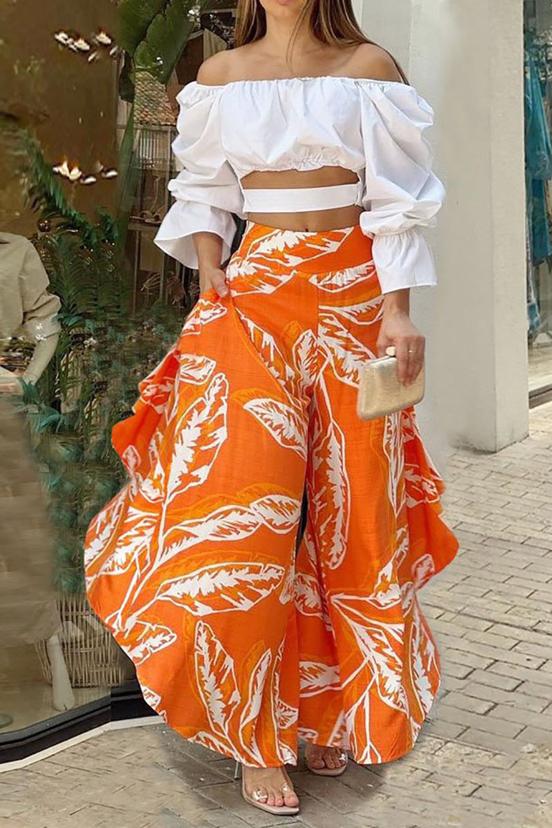 Heidi-Mode | Off Shoulder Crop Top Breite Beinhosen Set