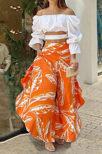 Heidi-Mode | Off Shoulder Crop Top Breite Beinhosen Set