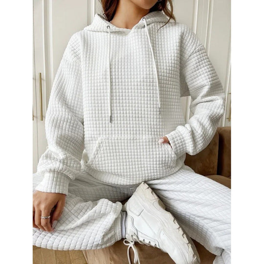 Damen Waffelstruktur Kapuzenpullover mit gemütlichem Schnitt und praktischer Tasche Heidi-Mode