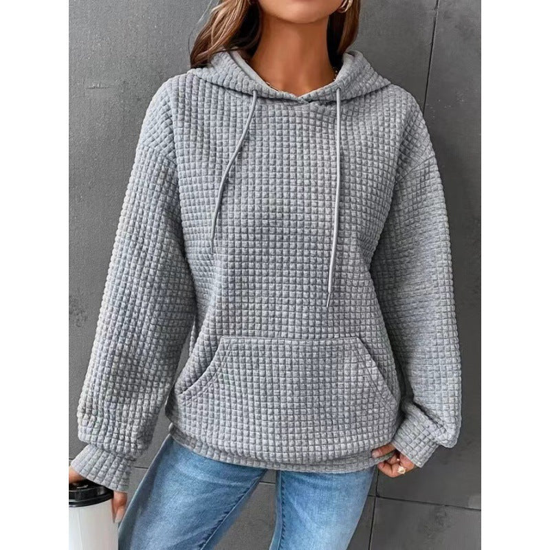 Damen Waffelstruktur Kapuzenpullover mit gemütlichem Schnitt und praktischer Tasche Heidi-Mode