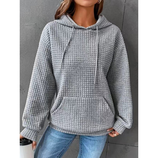 Damen Waffelstruktur Kapuzenpullover mit gemütlichem Schnitt und praktischer Tasche Heidi-Mode