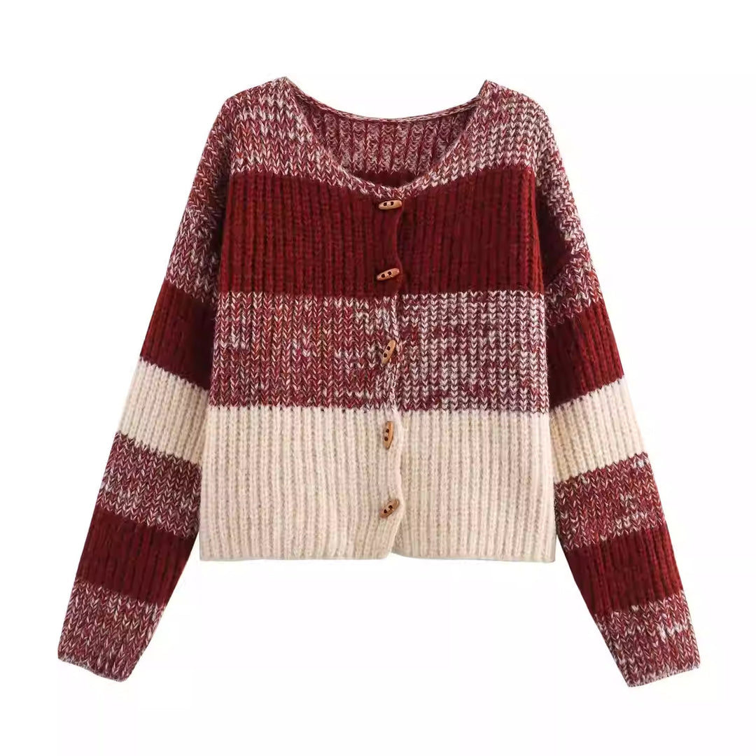 Damen Strickjacke mit elastischem Rippdesign und Holzknöpfen Heidi-Mode