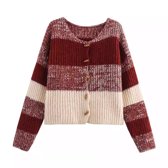 Damen Strickjacke mit elastischem Rippdesign und Holzknöpfen Heidi-Mode