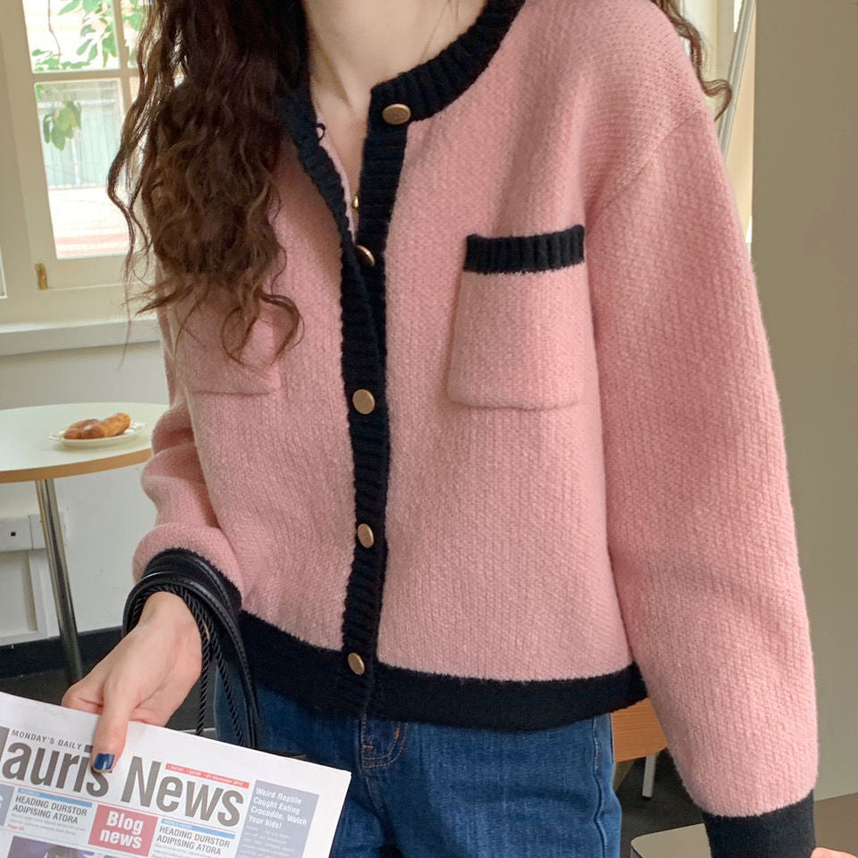 Damen Strickjacke mit hochwertigen Details und modischem Zwei-Farben-Design Heidi-Mode
