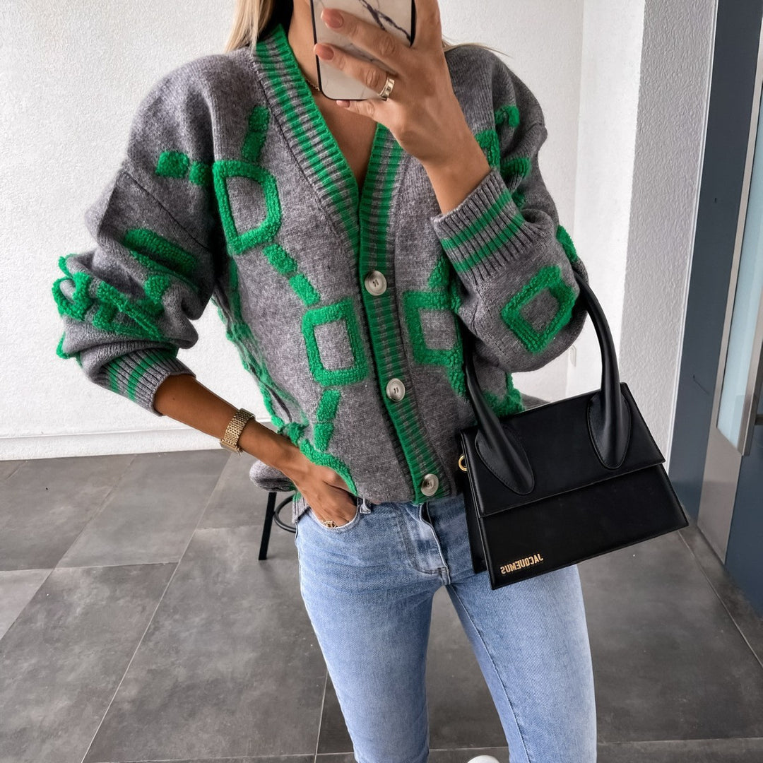 Damen Strickjacke mit modernem geometrischen Muster Heidi-Mode