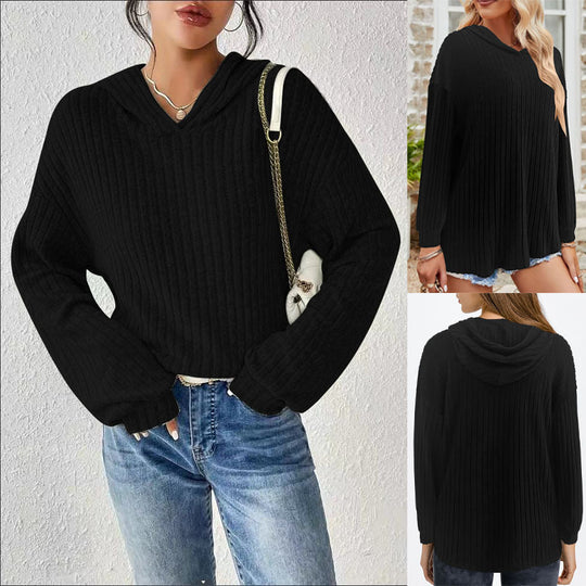 Damen Kapuzenpullover mit Rippstruktur Heidi-Mode