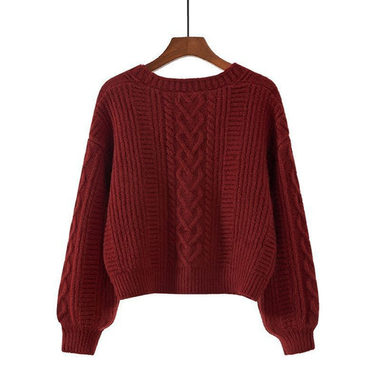 Damen Strickjacke mit ausgefallenem Zopfmuster und tiefem V-Ausschnitt Heidi-Mode