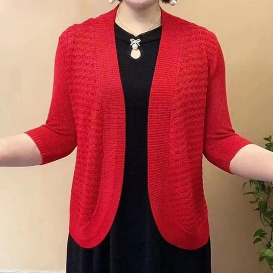 Damen Strickjacke mit 3/4-Ärmeln und strukturiertem Muster Heidi-Mode
