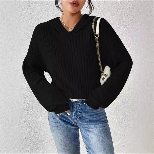 Damen Kapuzenpullover mit Rippstruktur Heidi-Mode