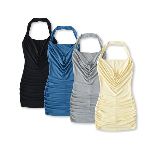 Damen figurbetontes Cocktailkleid mit Raffungen und elegantem Halterneck Heidi-Mode