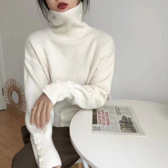 Damen Rollkragenpullover mit Knopfdetails und lässigem Schnitt Heidi-Mode