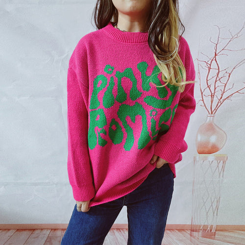 Damen lässiger Pullover mit großflächiger Schriftzug-Applikation Heidi-Mode