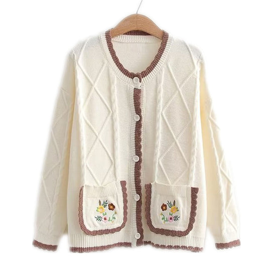 Damen Strickjacke mit Blumenmuster Heidi-Mode