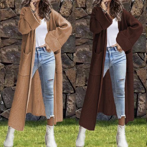 Damen Lange Strickjacke mit modischer Struktur und praktischen Taschen Heidi-Mode