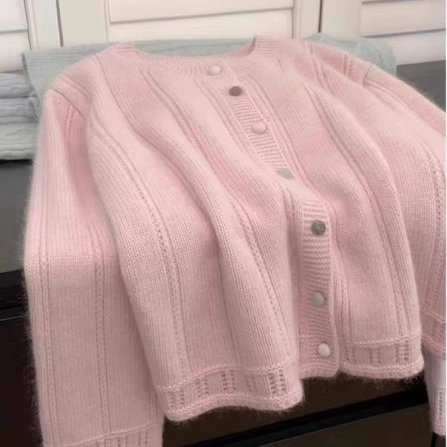 Damen Strickjacke mit dekorativem Rippdesign und Knopfverschluss Heidi-Mode