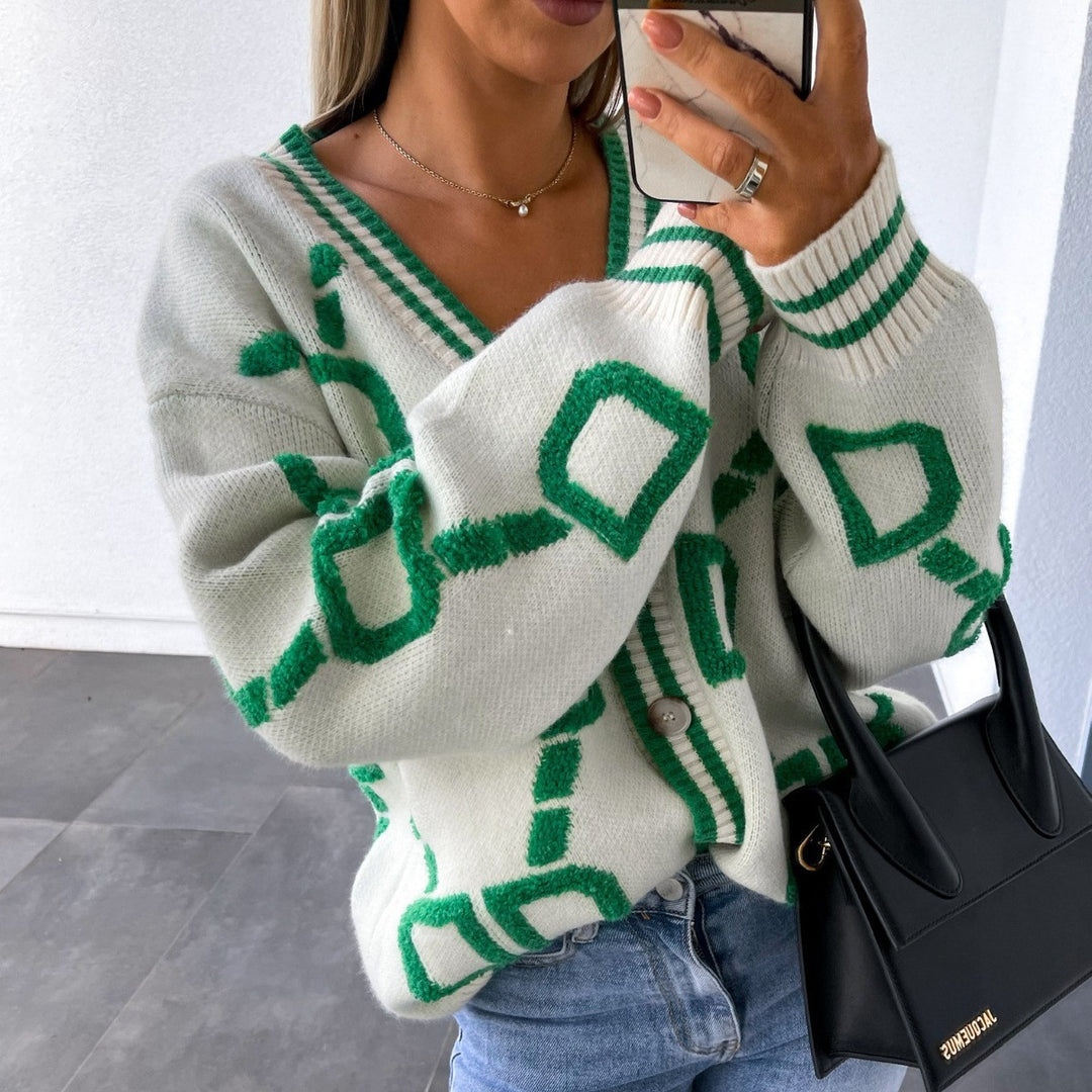 Damen Strickjacke mit modernem geometrischen Muster Heidi-Mode