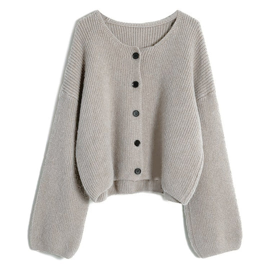 Damen modischer Short Cardigan mit feiner Rippstruktur und Knopfdetaillierung Heidi-Mode