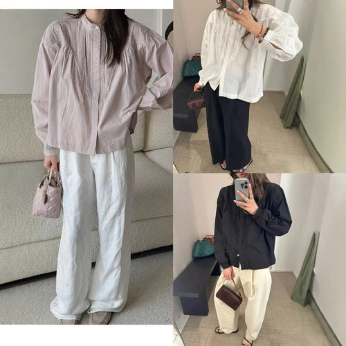 Damen Bluse mit kunstvollen Details und feiner Knopfleiste Heidi-Mode