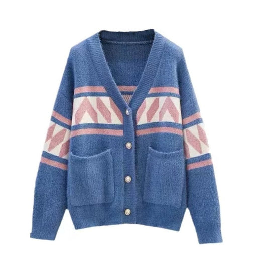 Damen Modische Strickjacke mit geometrischem Muster und weich fallender Silhouette Heidi-Mode