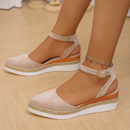 Damen Keil-Pantoletten mit trendiger Jute-Sohle und elegantem Riemendesign Heidi-Mode