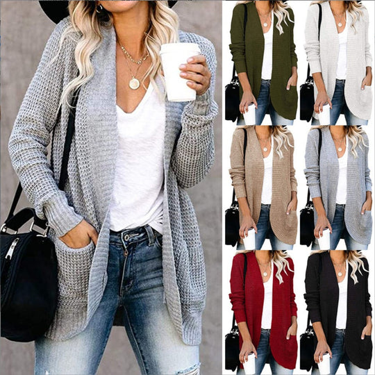 Damen Strickcardigan mit praktischen Taschen und luftiger Struktur Heidi-Mode