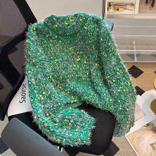 Damen modischer Pullover mit buntem Strukturstrick und Rundhalsausschnitt Heidi-Mode