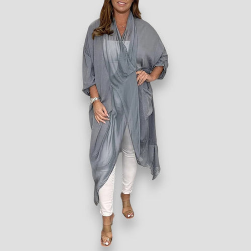 Heidi-Mode | Seide Lässiges Sommer Top Leicht Viskosestrick Offene Front Kimono Strickjacke
