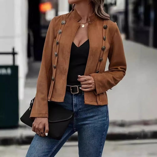 Damen modischer Wildlederblazer mit dekorativen Knöpfen Heidi-Mode