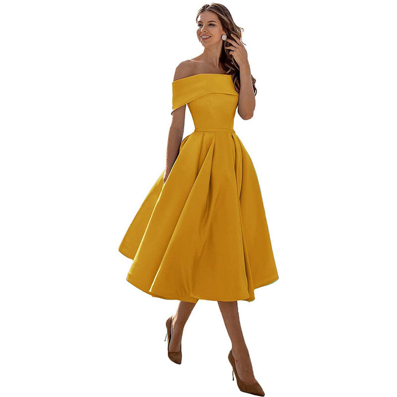 Mode Lässig Trägerlos Satin Partykleid