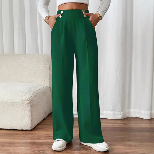 Damen Elegante weite Hose mit dekorativen Knopfdetails Heidi-Mode