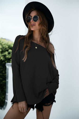 Damen Off-Shoulder Pullover mit langem Arm und strukturiertem Stoff Heidi-Mode