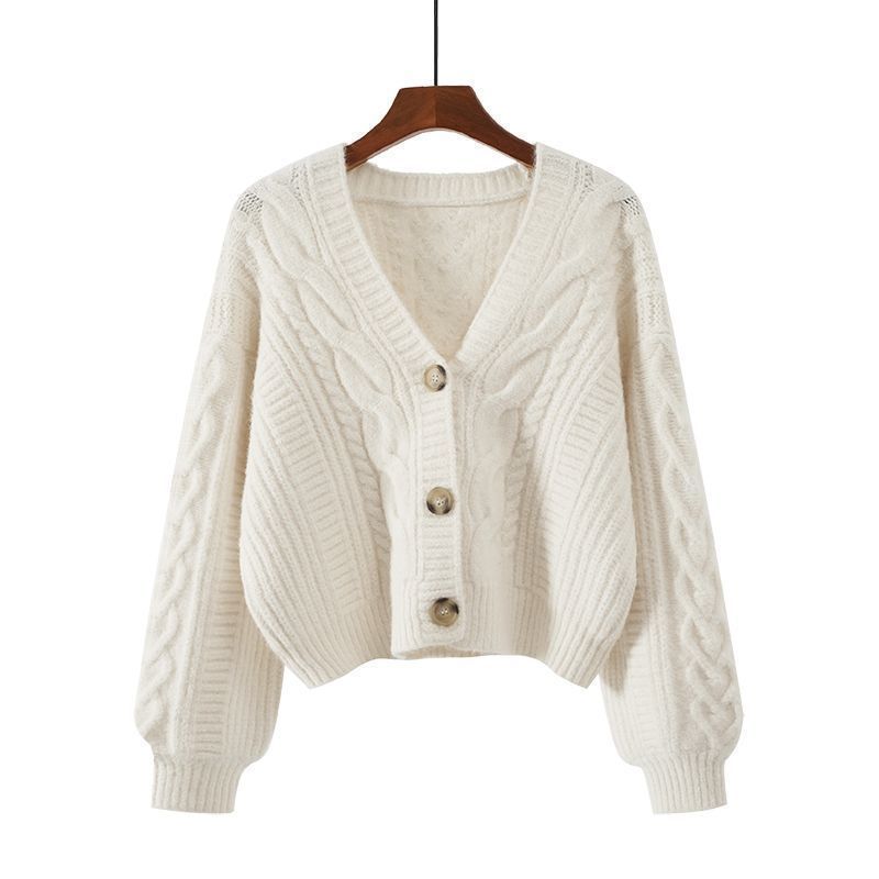 Damen Strickjacke mit ausgefallenem Zopfmuster und tiefem V-Ausschnitt Heidi-Mode