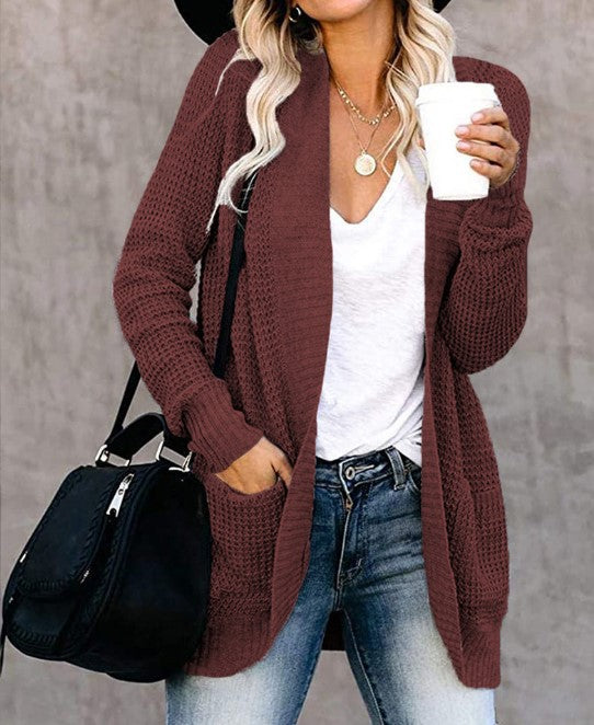 Damen Strickcardigan mit praktischen Taschen und luftiger Struktur Heidi-Mode