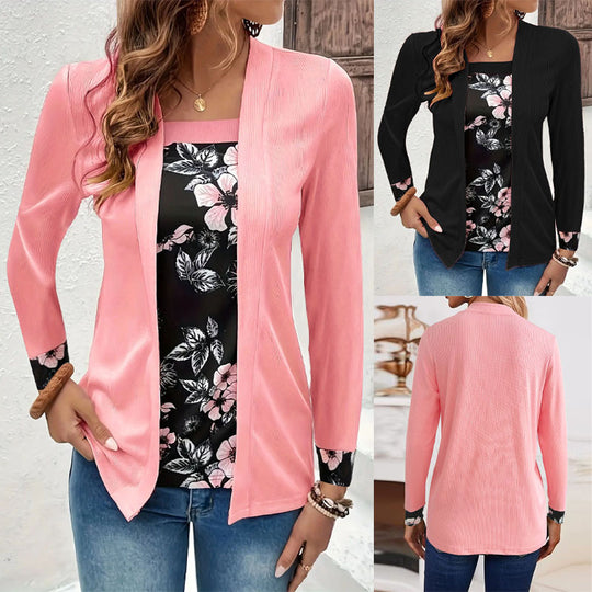Damen Elegante und lässige Longjacke mit floralem Design Heidi-Mode