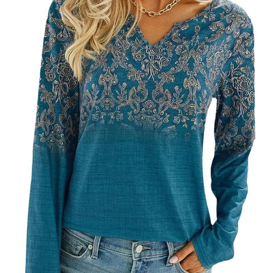 Damen V-Ausschnitt Bluse mit floralem Design Heidi-Mode