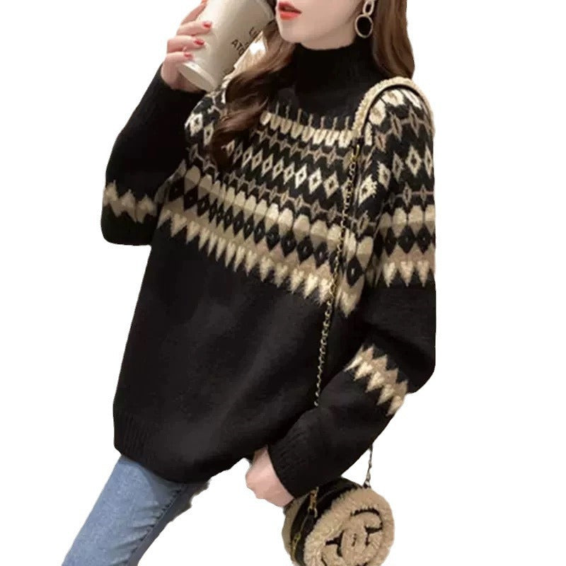 Damen Modischer Pullover mit geometrischem Fair-Isle-Muster Heidi-Mode
