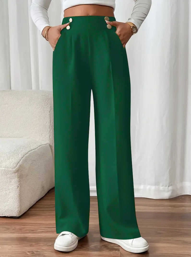 Damen Elegante weite Hose mit dekorativen Knopfdetails Heidi-Mode