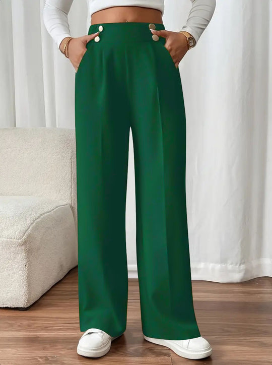 Damen Elegante weite Hose mit dekorativen Knopfdetails Heidi-Mode