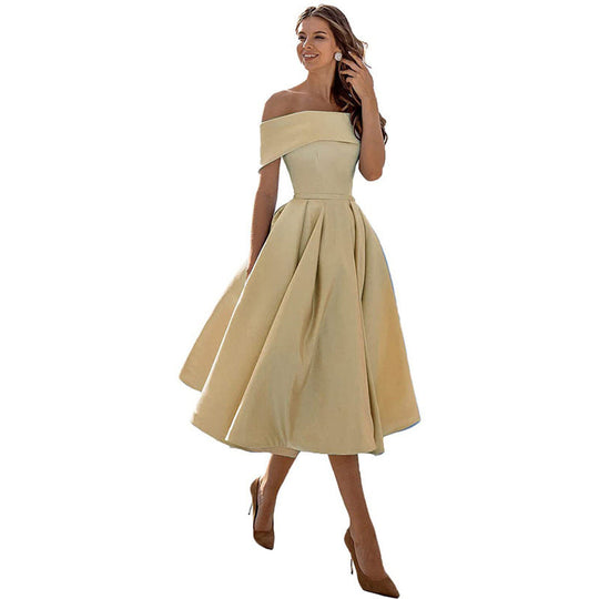 Mode Lässig Trägerlos Satin Partykleid