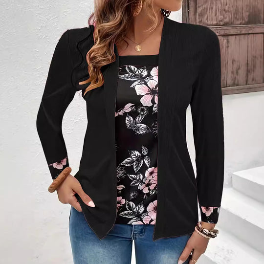 Damen Elegante und lässige Longjacke mit floralem Design Heidi-Mode